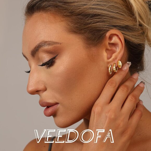 🆕 Women Gold Small Hoop Earrings Trendy Chunky Multiple Piercing Jewelry Gift - Picture 7 of 7